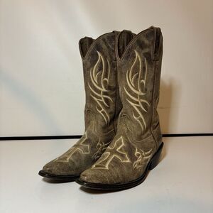 Justin Bent Rail Distressed Leather Embroidered Cross Cowgirl Womens Boots 7.5 B